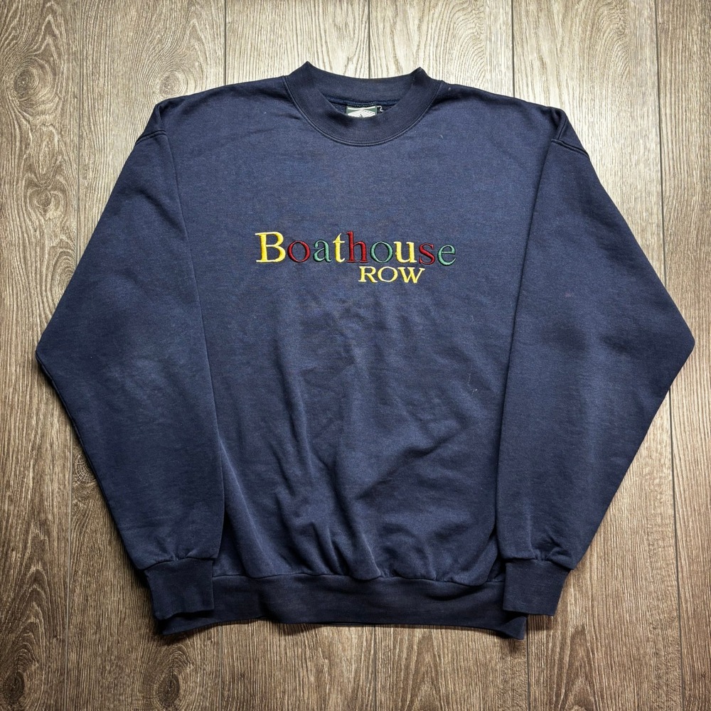 Vintage Boathouse Row Sweatshirt Mens XL Navy Blue Embroidered 1990s Crewneck